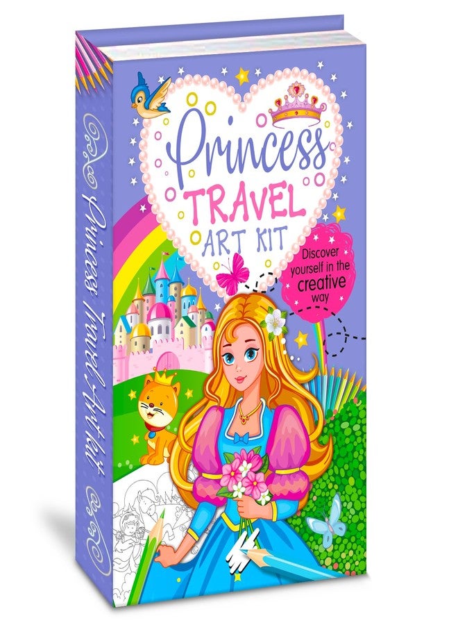 BRIJBASI Hello Friend Princess Travel Colouring Book Set and Art Kit With Black and White Sheets with 8 Full-Size Colour Pencils, 4+ yrs Old Kids - Image 1